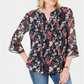Charter Club Women's Floral Long Sleeve Tunic Cocktail Top Blue Size Small