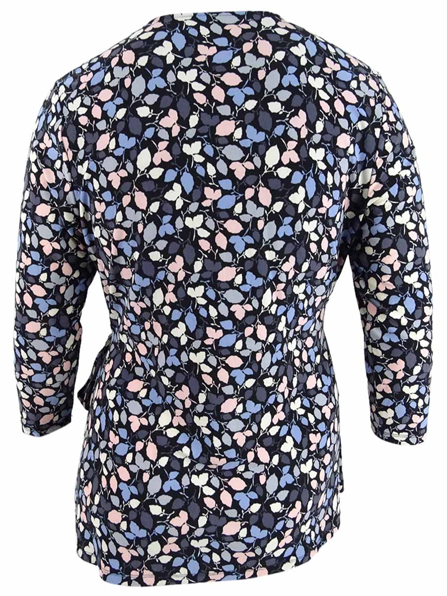 Anne Klein Women's Printed Tie-Waist Top Black/Blue Combo Size XXS