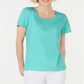 Karen Scott Women's Cotton Embellished Scoop Neck Top -Blue Size S