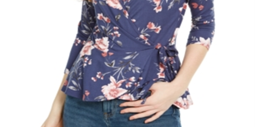 BCX Junior's Printed Wrap Top Blue Size M