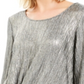 JM Collection Women's Metallic Crinkle Tie-Hem Top  Silver Size XS