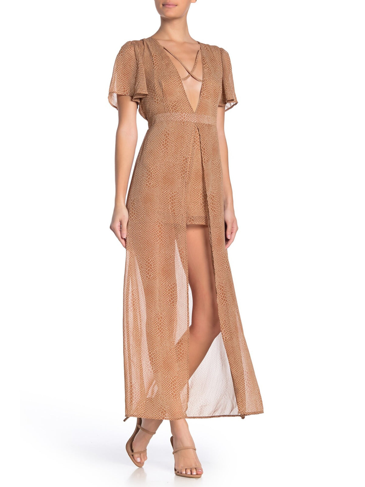 Material Girl Women's Cap Sleeve MIDI Hi Lo Dress Brown Size X-Small