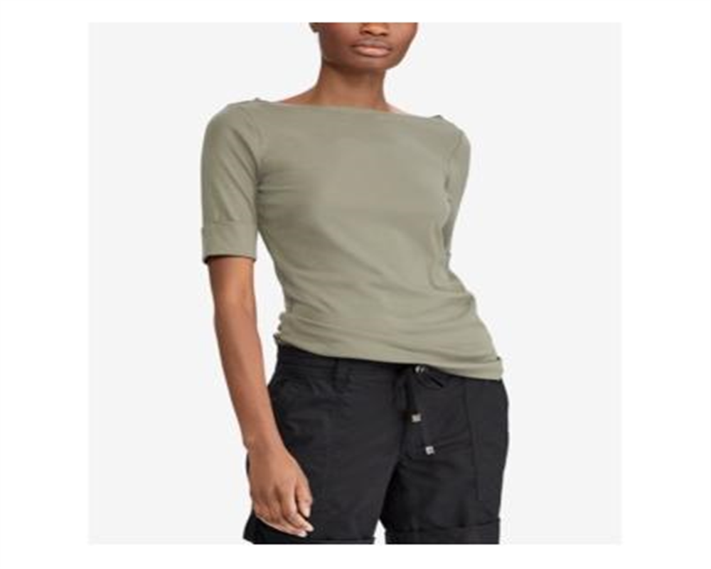 Ralph Lauren Women's Solid Cuff Pullover Blouse Green Size X-Large
