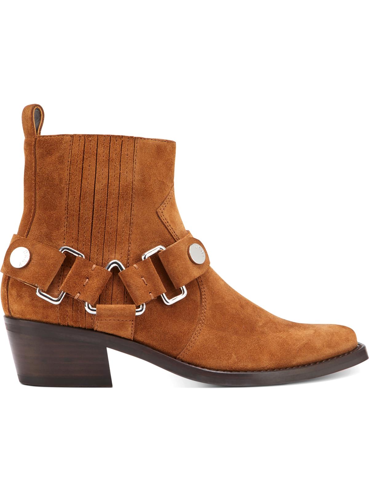 Dkny Womens Square Toe Block Heel Zip-up Leather Booties Brown 7 M