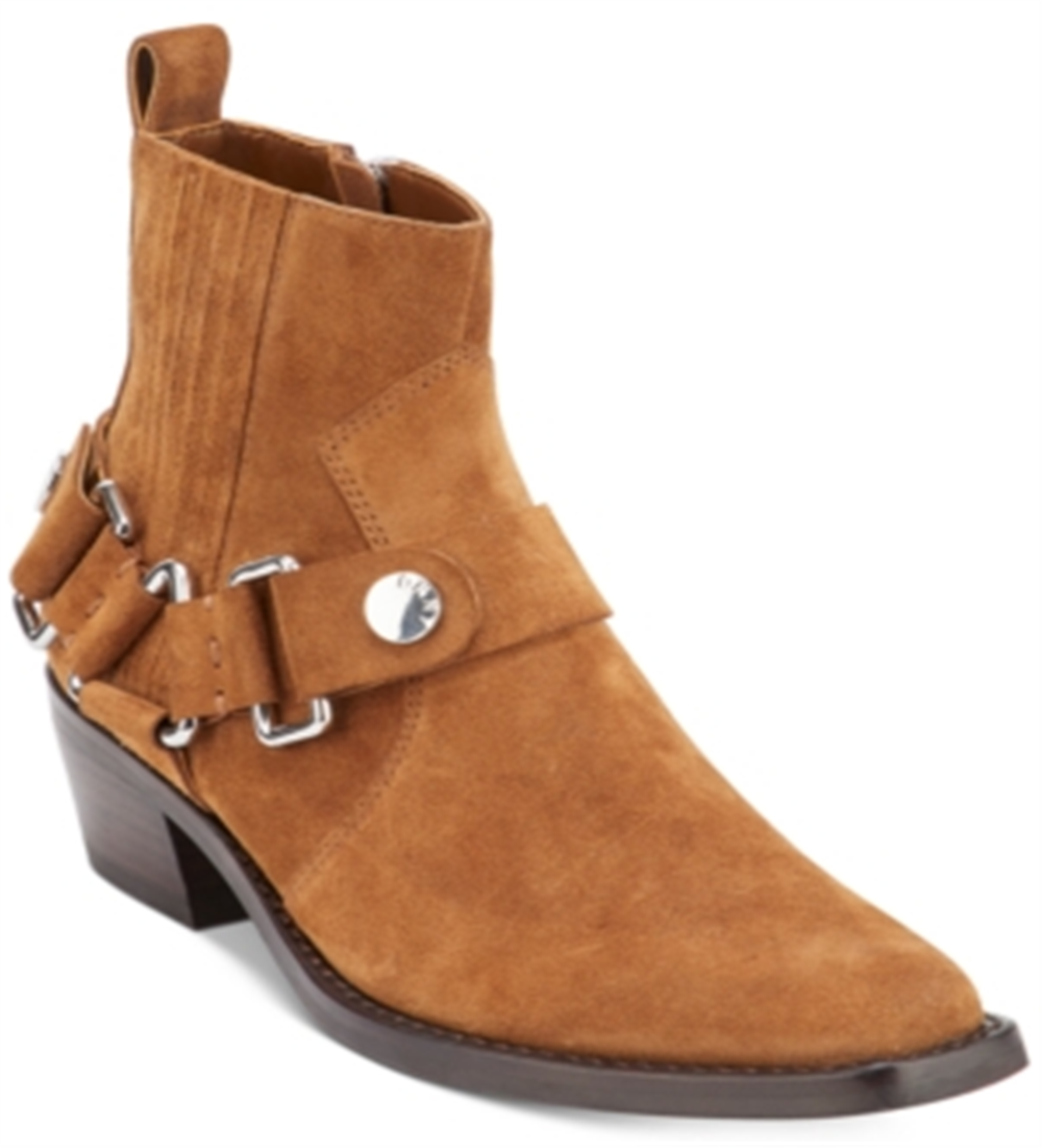 Dkny Womens Square Toe Block Heel Zip-up Leather Booties Brown 7 M