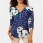 JM Collection Women's Mixed Print Zippered Neck Top Blue Size Small