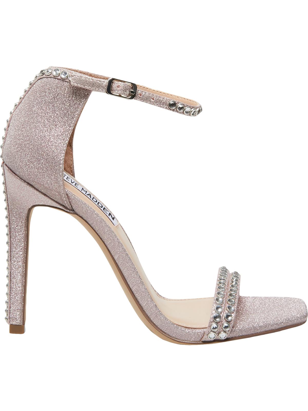 Steve Madden Womens Collette Evening Heels Jeweled Square Toe Blush Glittern Size 7.5M