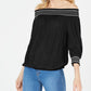 INC International Concepts Women's Ribbed 3/4 Sleeve Off Shoulder Blouse Black Size X-Small