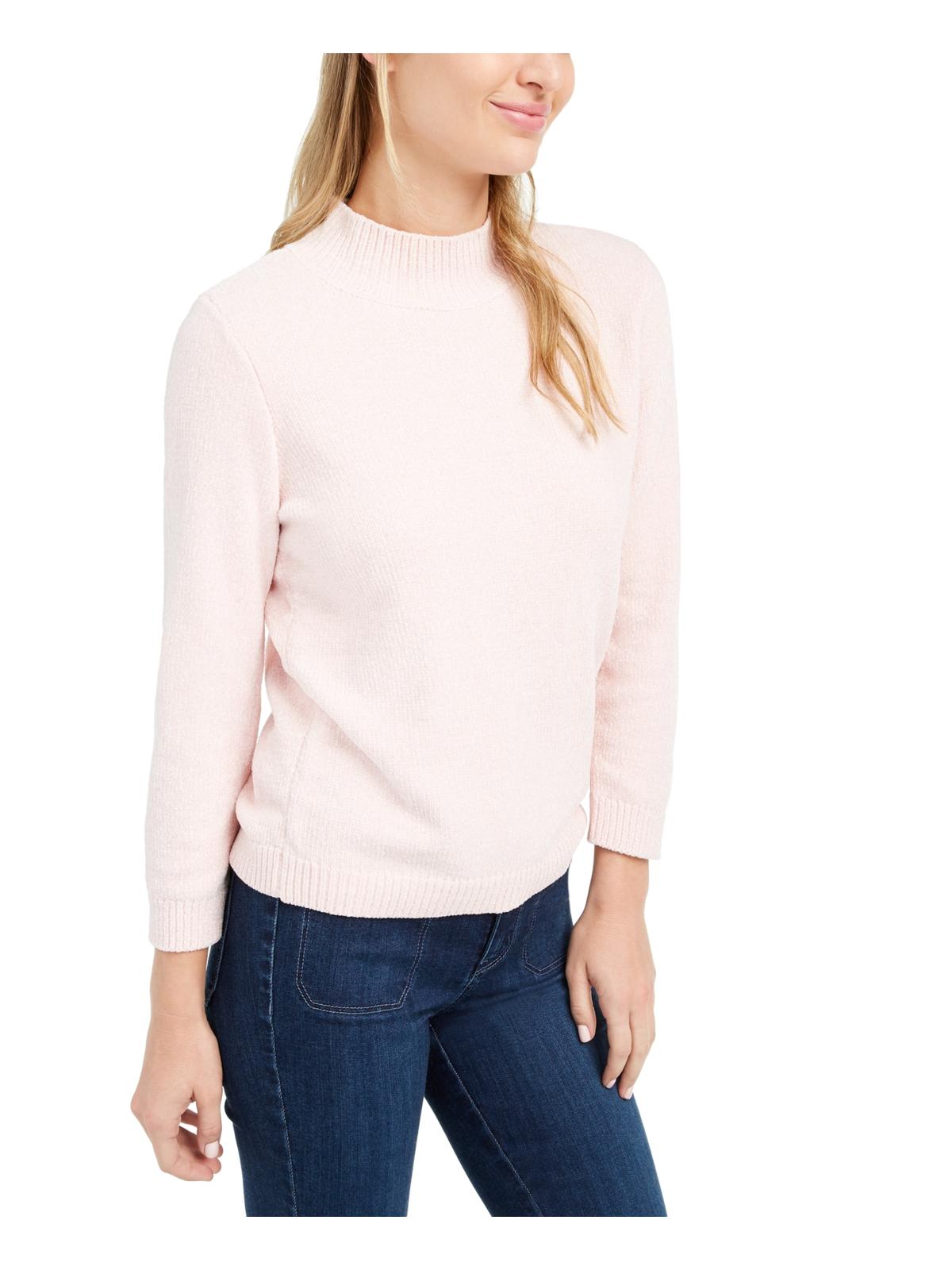 Maison Jules Women's Metallic Ribbed Trim Mock Turtleneck Sweater Pink Size X-Small