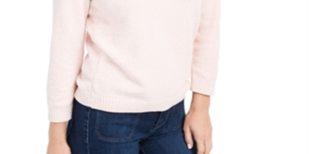 Maison Jules Women's Metallic Ribbed Trim Mock Turtleneck Sweater Pink Size X-Small