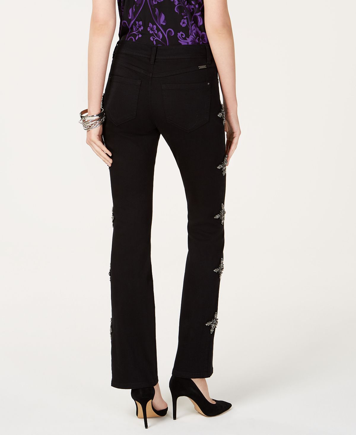 INC International Concepts Women's Rhinestone-Embellished Bootcut Jeans Black Size 6