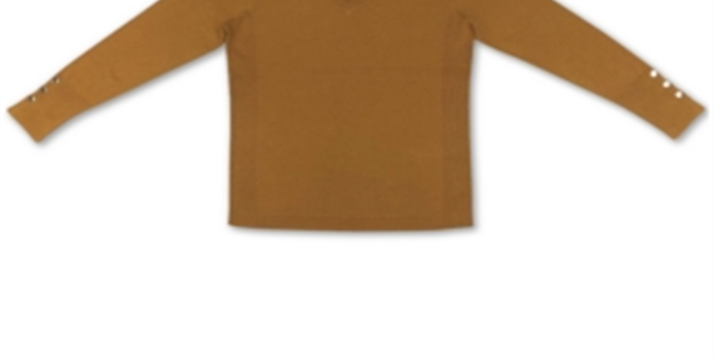 JM Collection Women's Button Cuff V Neck Pullover Sweater Yellow Size Medium