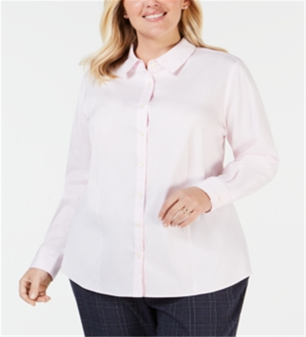 Charter Club Women's Plus Collared Button Down Top Pink Size14W