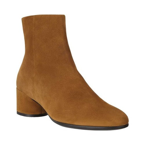 Ecco Women's Removable Insole Arch Support Breathable Shape 35 Pointy Toe Zip up Leather Booties Brown Size 8M