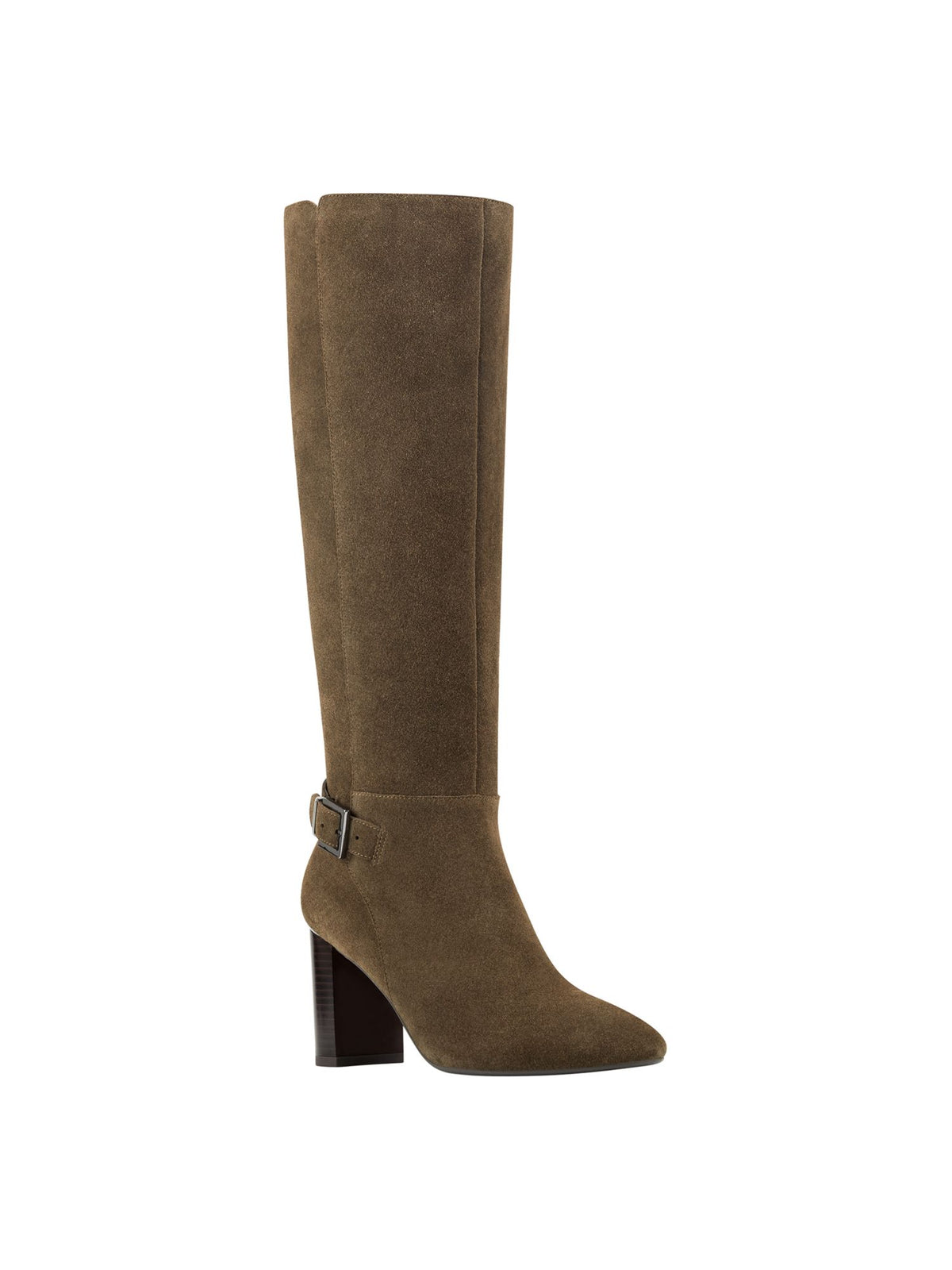 Bandolino Womens Green Metal Heel Accent Buckle Accent Cushioned Bilya Almond Toe Block Heel Zip-up Leather Heeled Boots 8.5 M