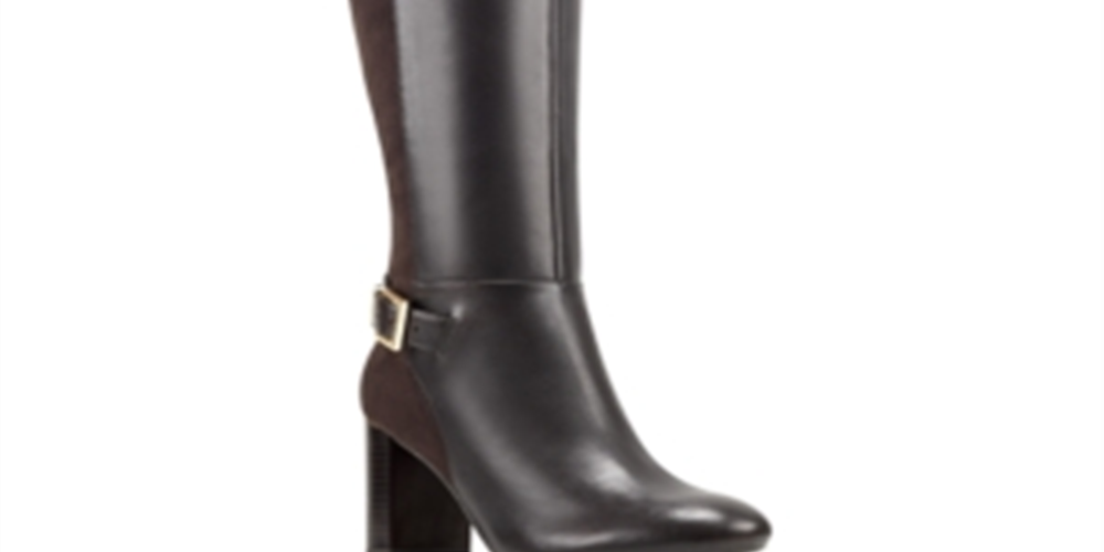 Bandolino Women's Buckle Accent Cushioned Bilya Almond Toe Block Heel Zip up Leather Heeled Boots Dark Brown Size 8 M