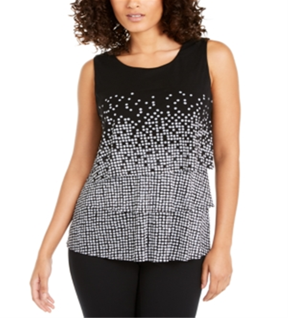 Alfani Women's  Printed Layered Top Black Size 2XL