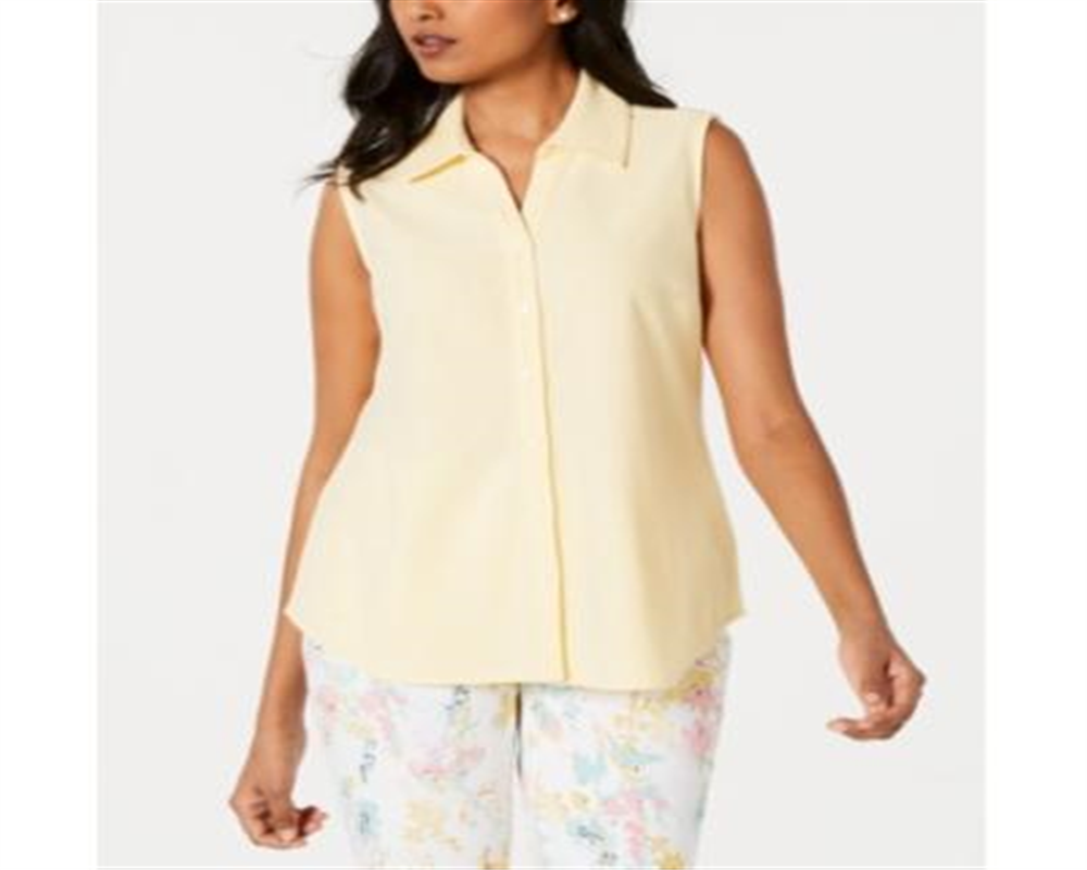 Charter Club Women's Pique Sleeveless Shirt  Lemon Spritz Yellow Size 14