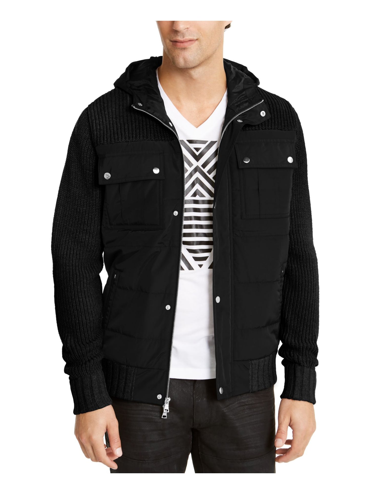 INC Men's  Quilted Color Block Jacket Black Size Small