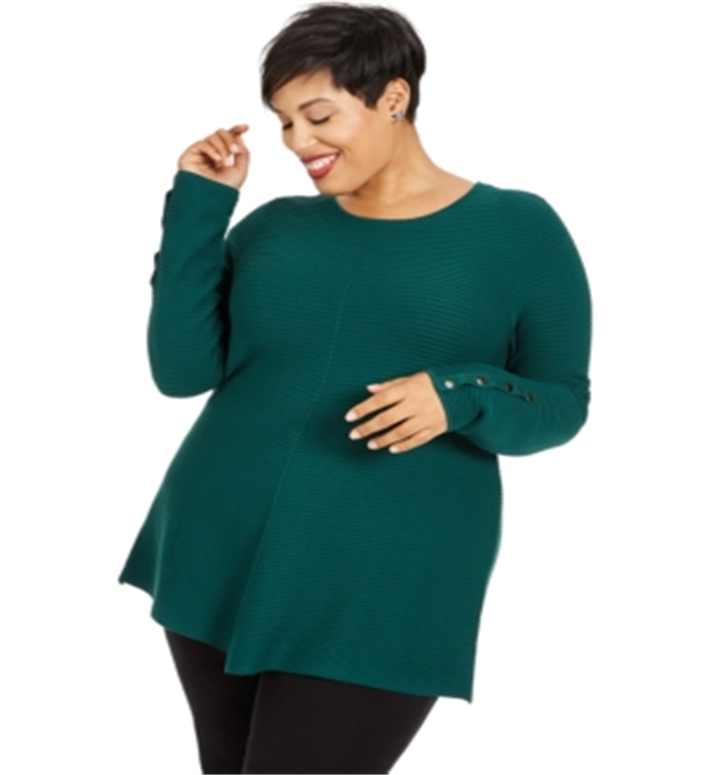 Alfani Women's Ribbed Knit Tunic Sweater Green Size 4X