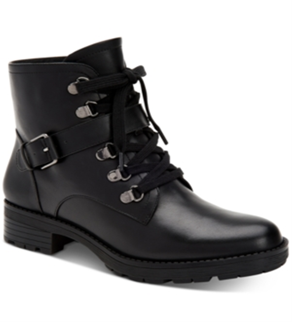 Giani Bernini Women's  Naomii Memory-Foam Lug-Sole Booties  - Black Leather Black Size  9.5M
