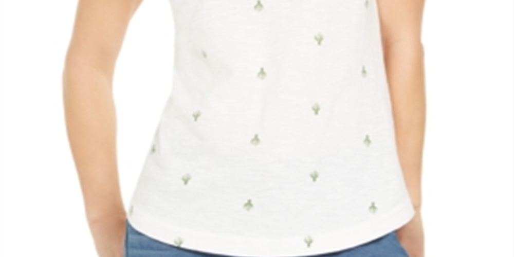 Style & Co Women's Printed Scoop-Neck T-Shirt  White Size XL