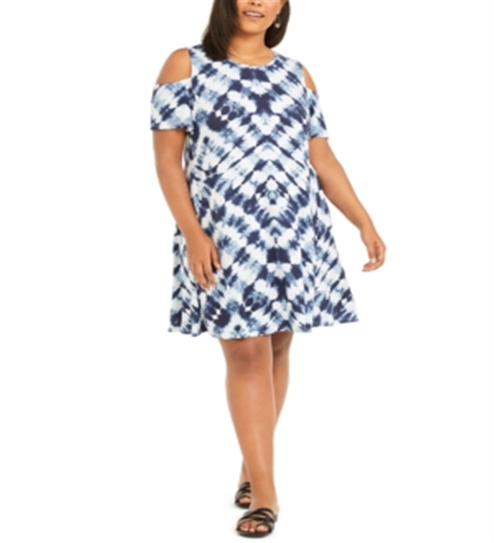 Style & Co Women's Plus Cold Shoulder Dress Blue Size 1X