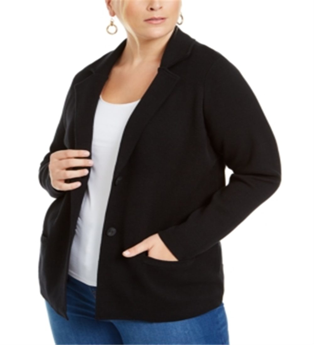 Charter Club Women's Plus Cotton Blazer Sweater Black Size 0X