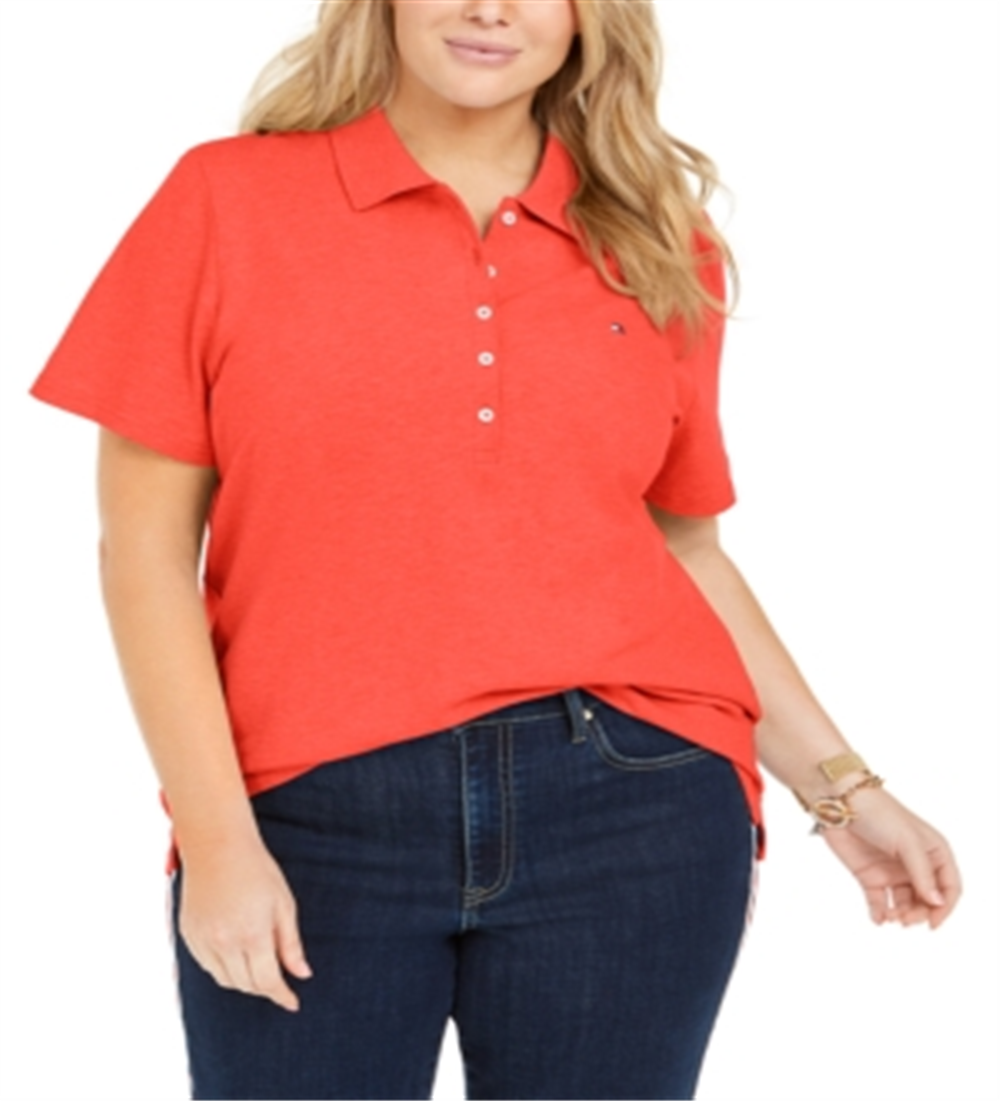 Tommy Hilfiger Women's Plus Pique Polo Shirt Orange Size 1X