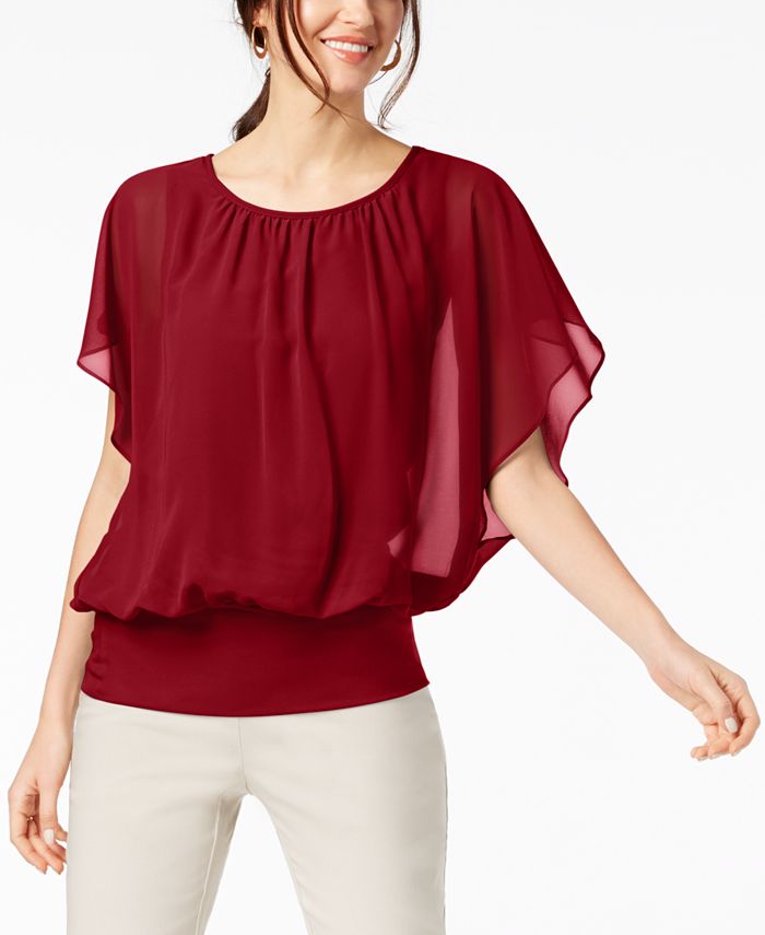 JM Collection Women's Flutter Sleeve Top Red Size X-Small