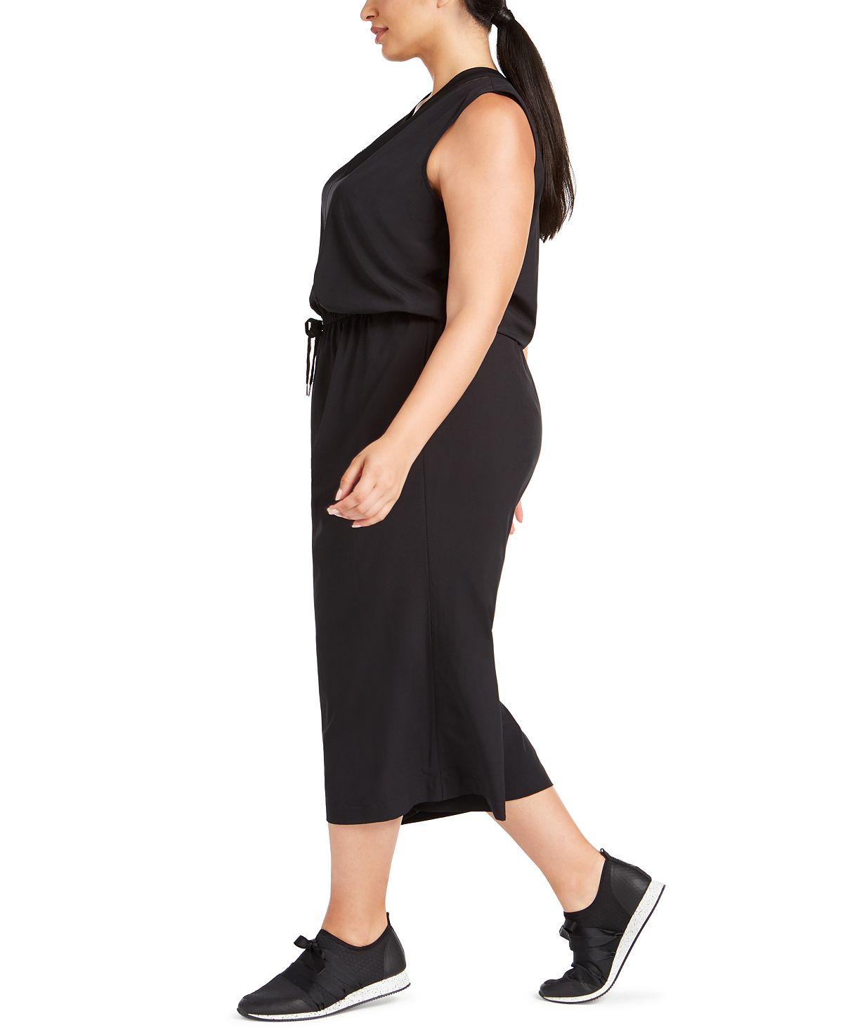 Ideology Women's Plus Sleeveless Drawstring Waist Cropped Jumpsuit Black Size 1X