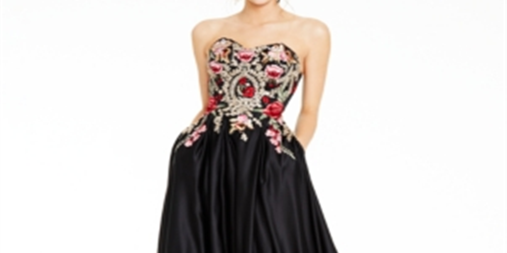 Blondie Nites Junior's Embroidered Front Corset Back Ball Gown Black Size 9