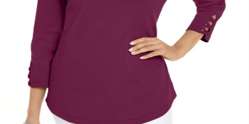 Karen Scott Women's Cotton Lace up T-Shirt Red Size Large