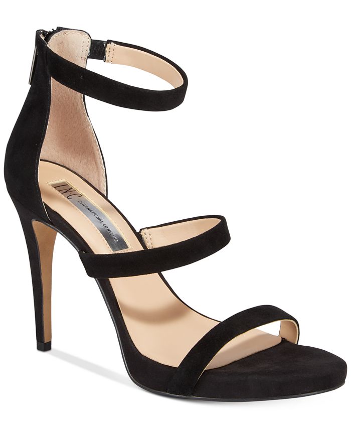 INC International Concepts Women's Sadiee Leather Open Toe Suede Shoes Black Size 8.5 M