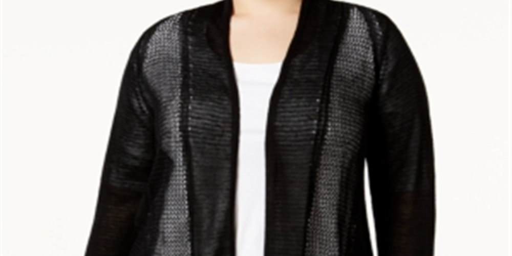 Alfani Women's Mixed Stitch Lightweight Cardigan Sweater Black Size 2X