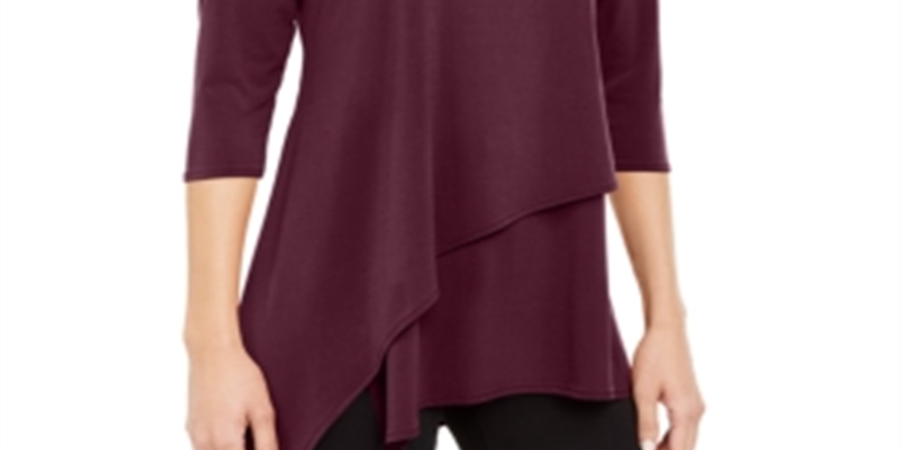 Alfani Women's Asymmetrical hem 3/4 Sleeve V Neck Top Red Size Small