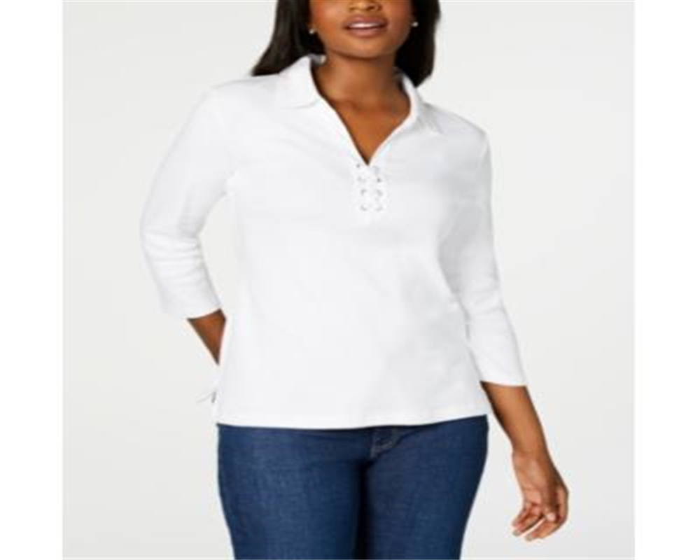 Karen Scott Women's Cotton Lace up Shirt White Size X-Small