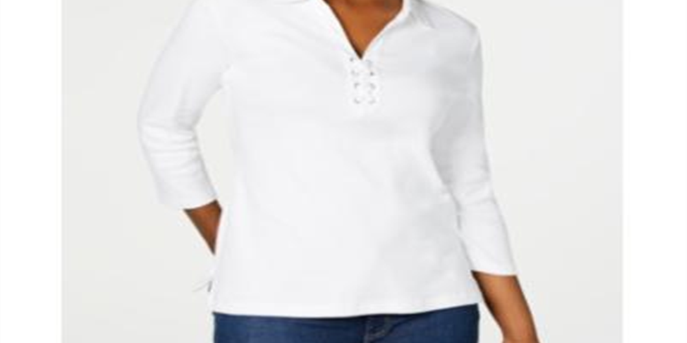 Karen Scott Women's Cotton Lace up Shirt White Size X-Small