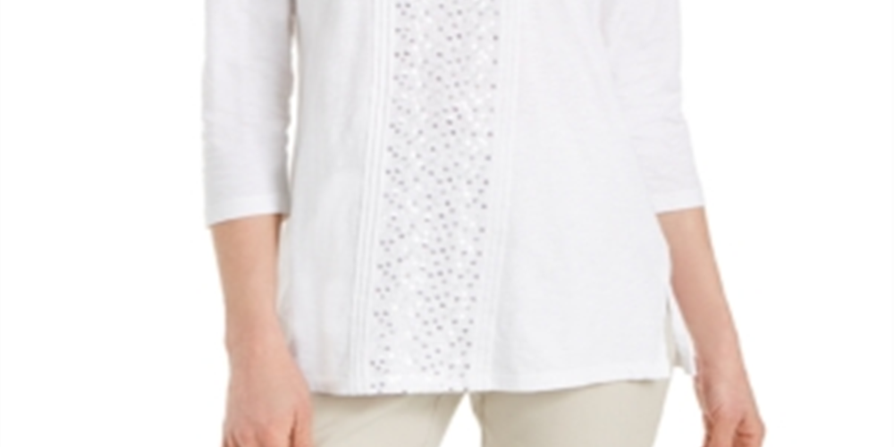 JM Collection Women's Latte Plus Sequined Scoop Neck Top Brown Size XX-Large