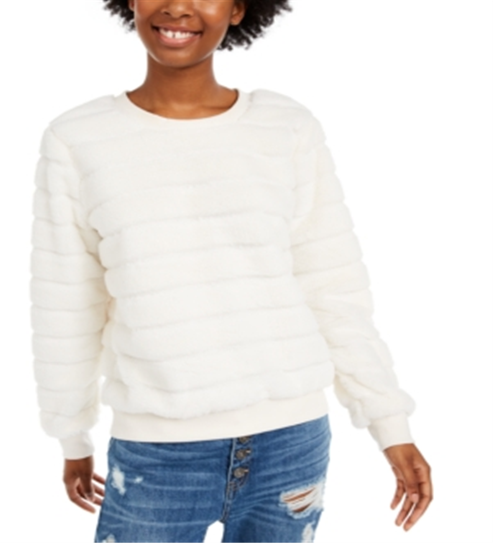 Crave Fame Junior's Faux Fur Sweatshirt Cream Size Medium