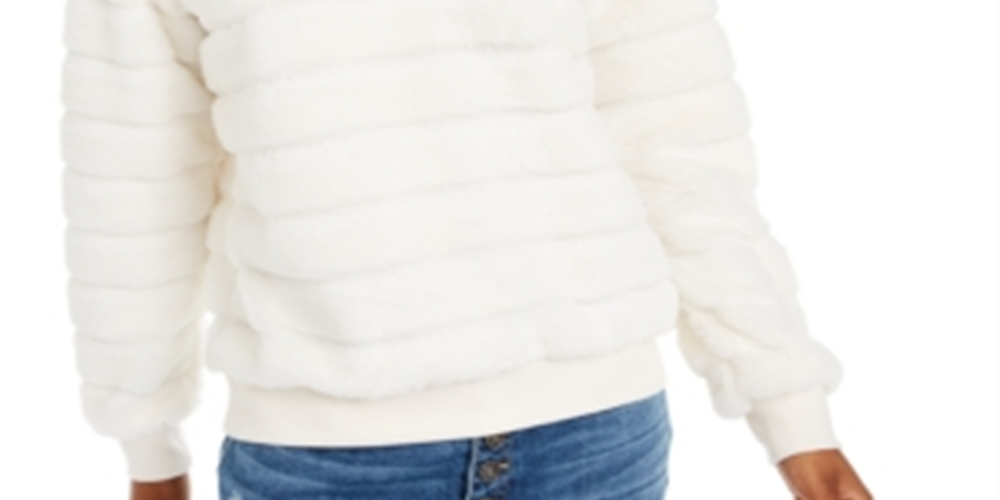 Crave Fame Junior's Faux Fur Sweatshirt Cream Size Medium