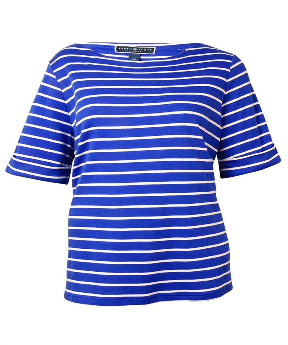 Karen Scott Women's Boat Neck Striped Knit Top Brown Size 10M
