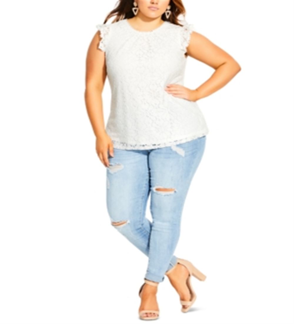 City Chic Women's Ornamental Top in White Size 18W