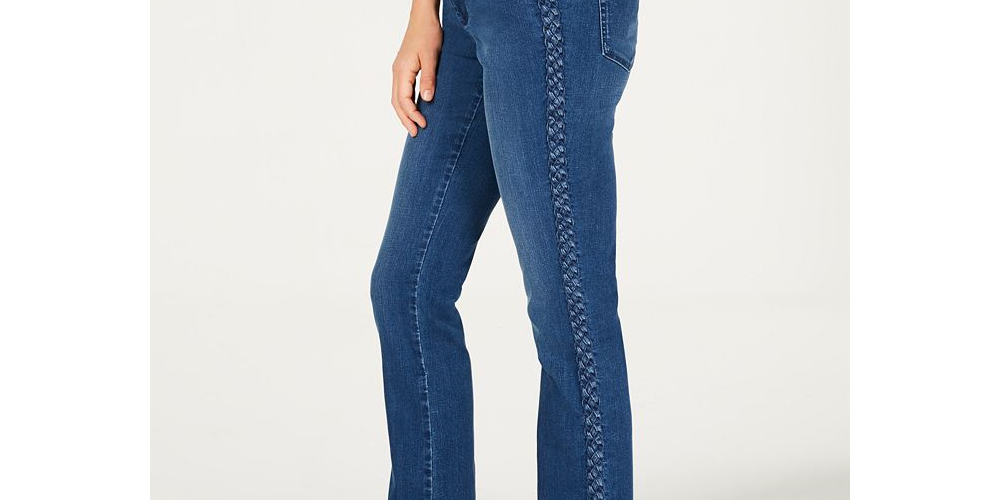 Charter Club Women's Lexington Straight Leg Braid Stripe Jeans -Blue Size 4