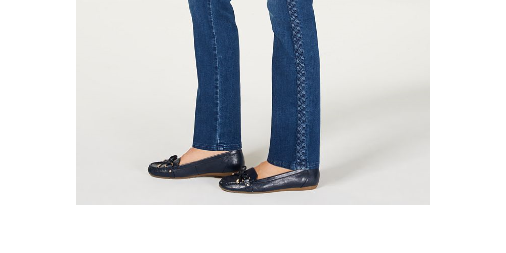 Charter Club Women's Lexington Straight Leg Braid Stripe Jeans -Blue Size 4