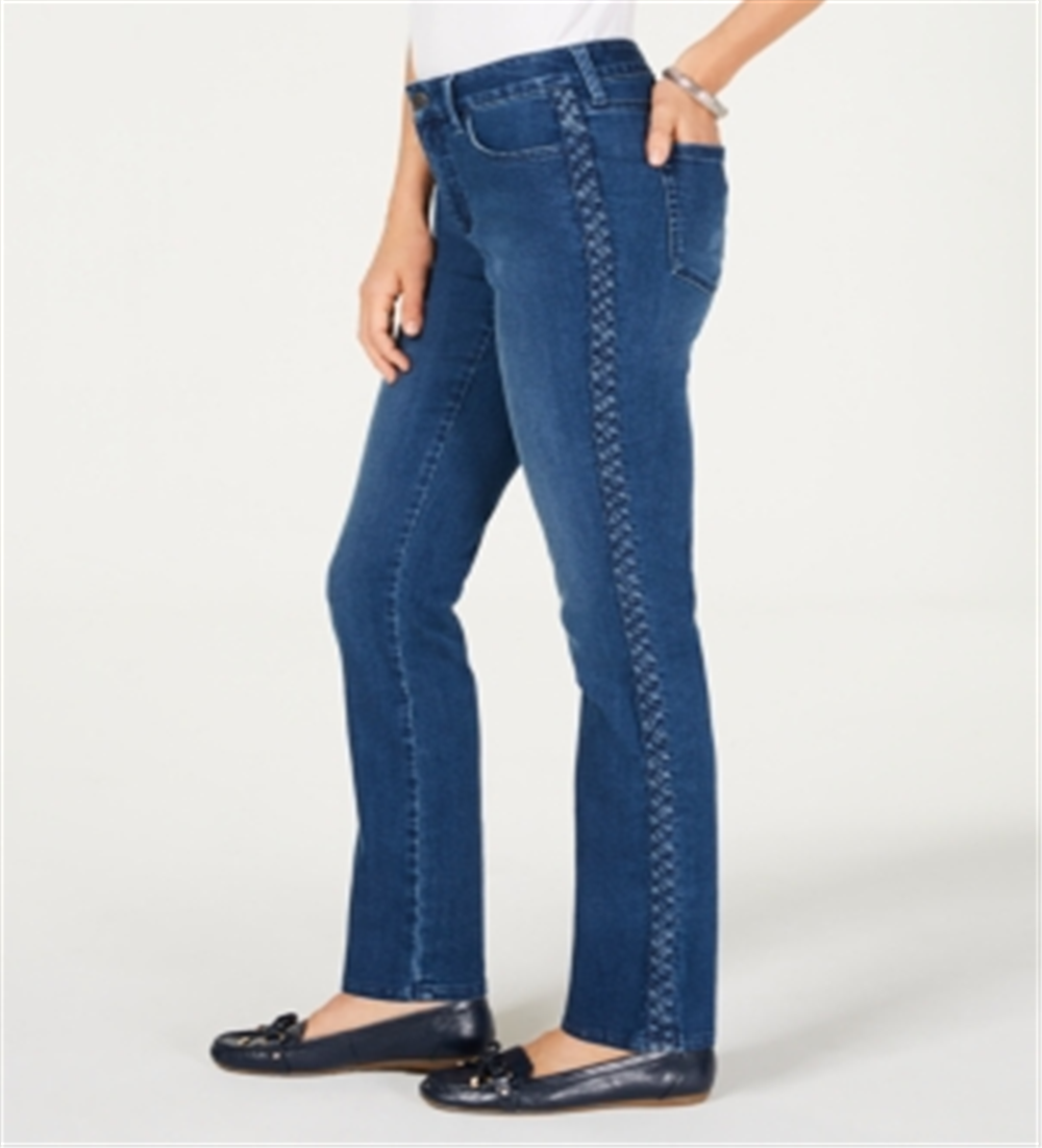 Charter Club Women's Lexington Straight Leg Braid Stripe Jeans -Blue Size 4