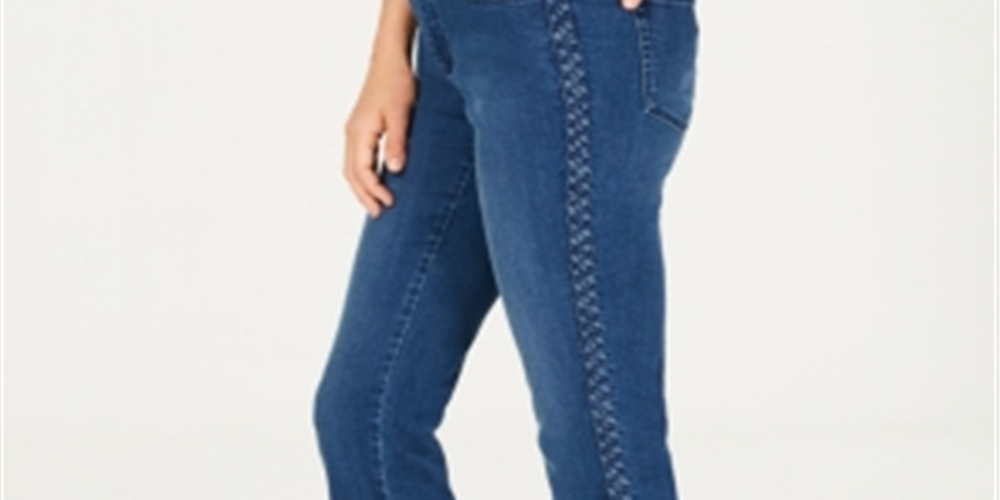 Charter Club Women's Lexington Straight Leg Braid Stripe Jeans -Blue Size 4