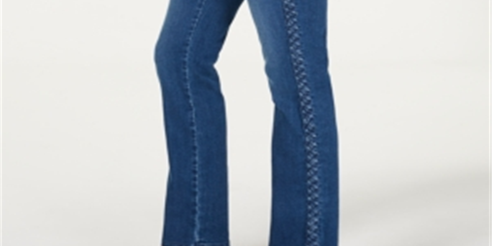 Charter Club Women's Lexington Straight Leg Braid Stripe Jeans -Blue Size 4