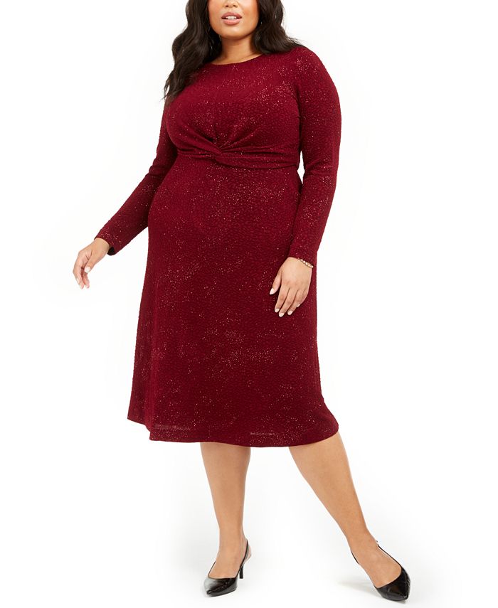 Alfani Women's Plus Twist Waist Dress Red Size 4X