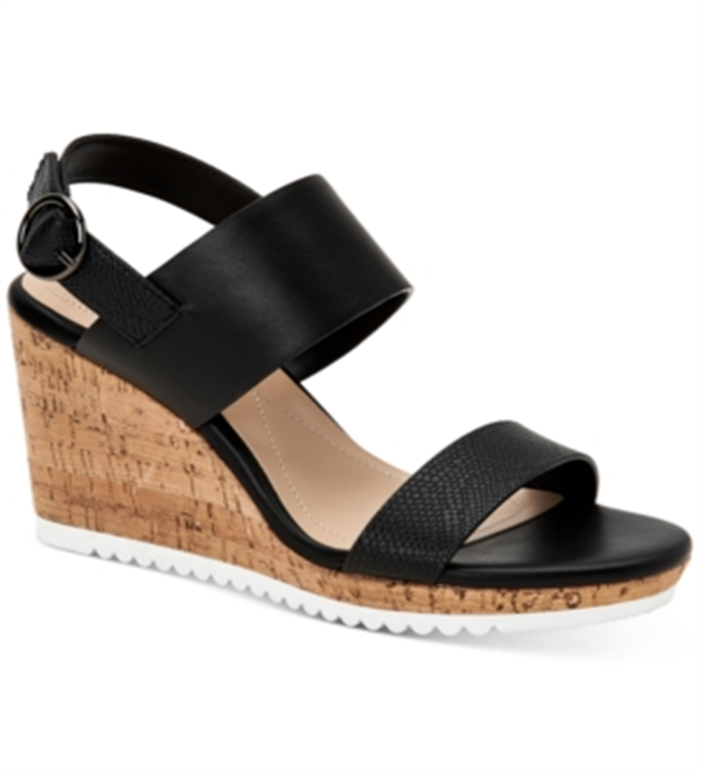 Alfani Women's Tilliee Leather Slingback Wedge Sandals Black Size 9.5 M